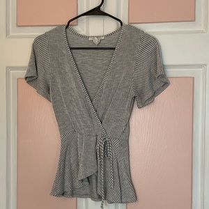 Grey crossover shirt, size Small. Caution to the Wind.